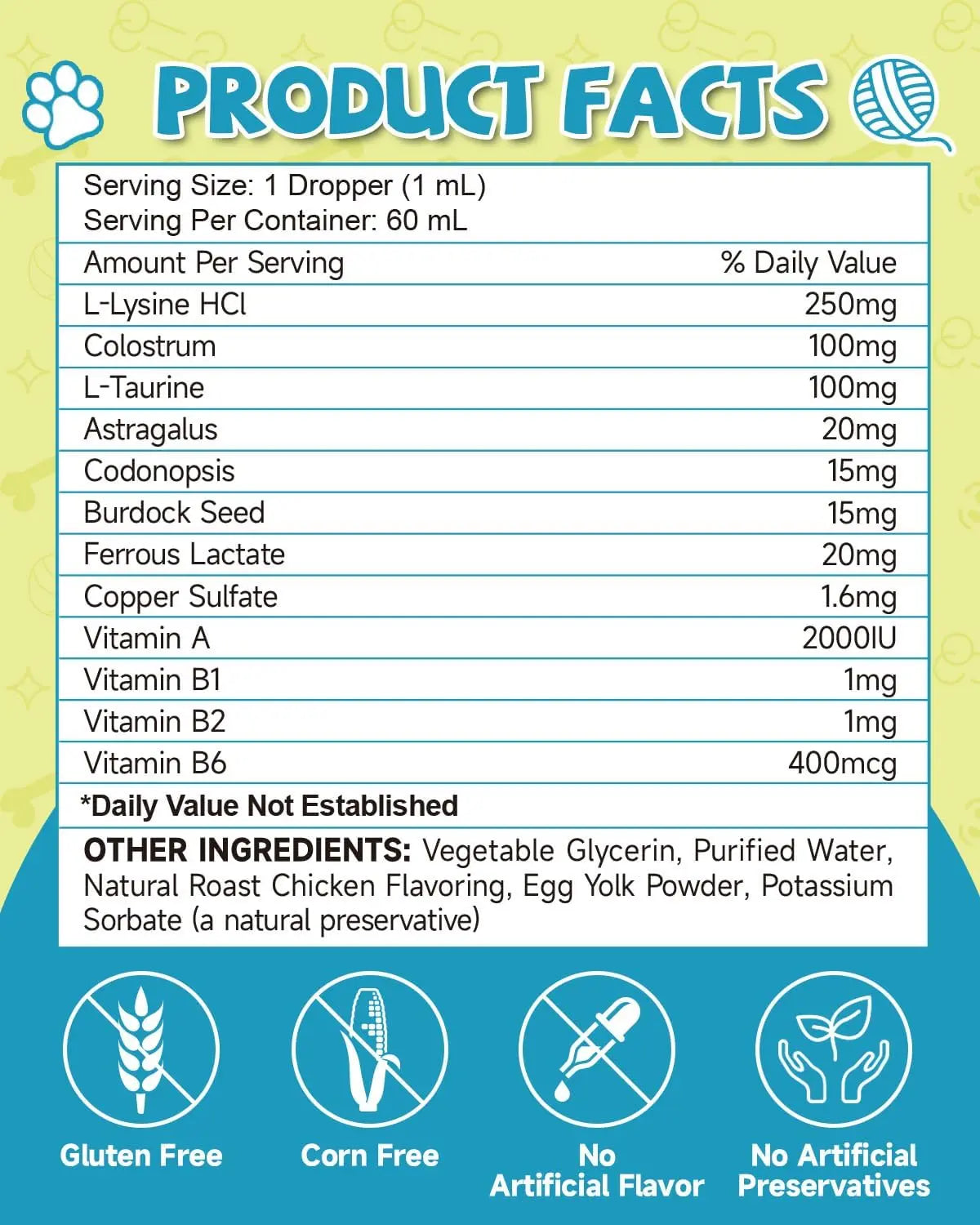 L-Lysine Liquid Drops for Cats Immune & Respiratory Support 2oz Chicken