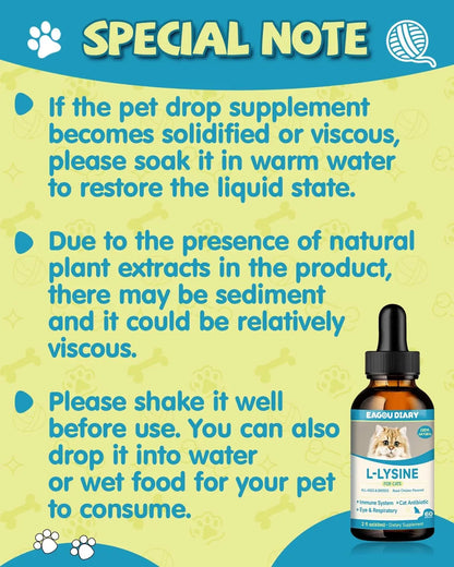 L-Lysine Liquid Drops for Cats Immune & Respiratory Support 2oz Chicken