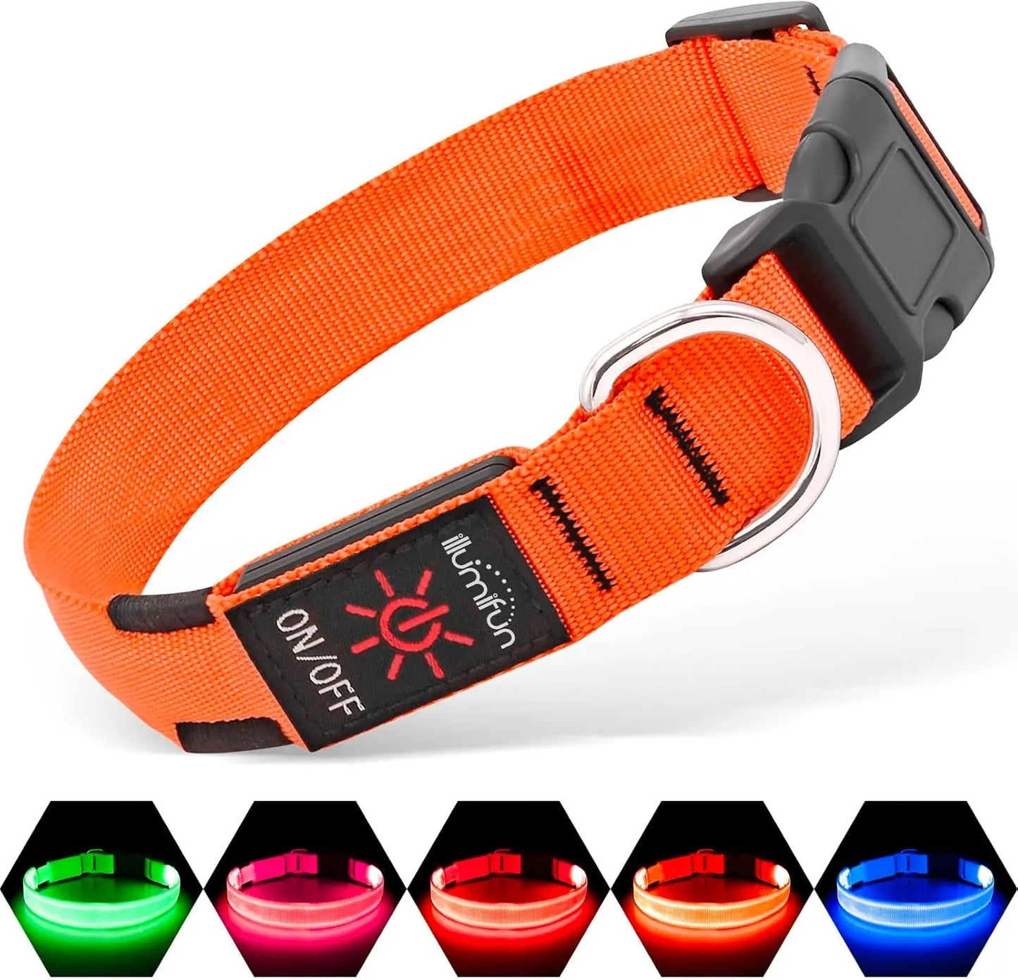 LED Dog Collar Rechargeable Light-Up Safety Collar for Night Walking (colors) Orange