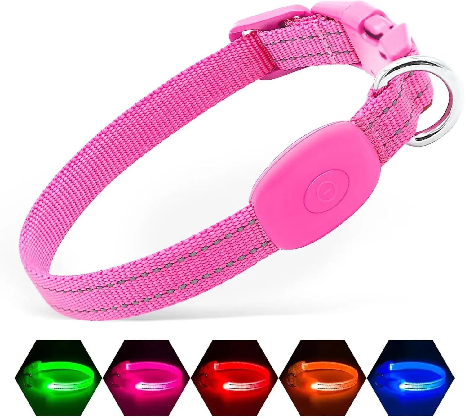 LED Dog Collar Rechargeable Light-Up Safety Collar for Night Walking (colors) Pink X-Small