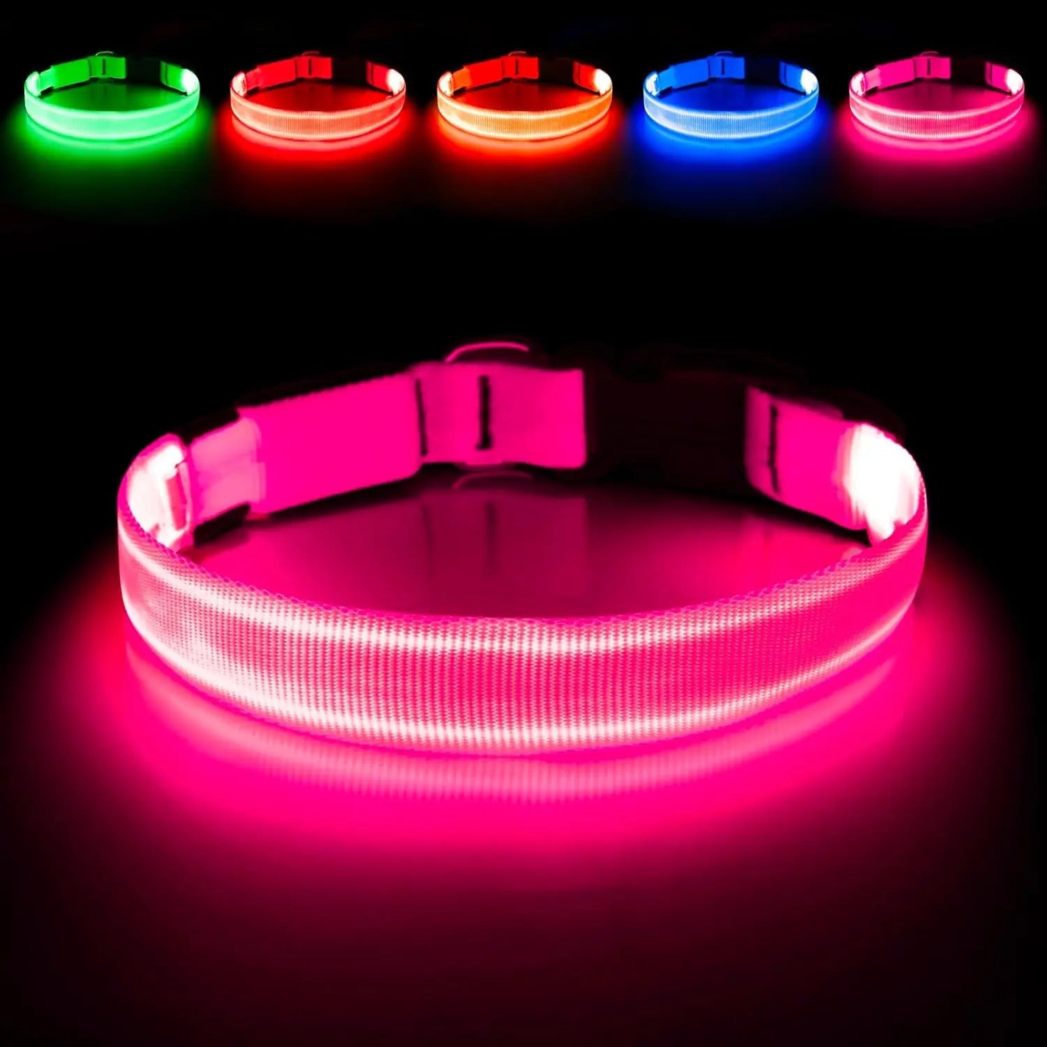 LED Dog Collar Rechargeable Light-Up Safety Collar for Night Walking (colors) Pink