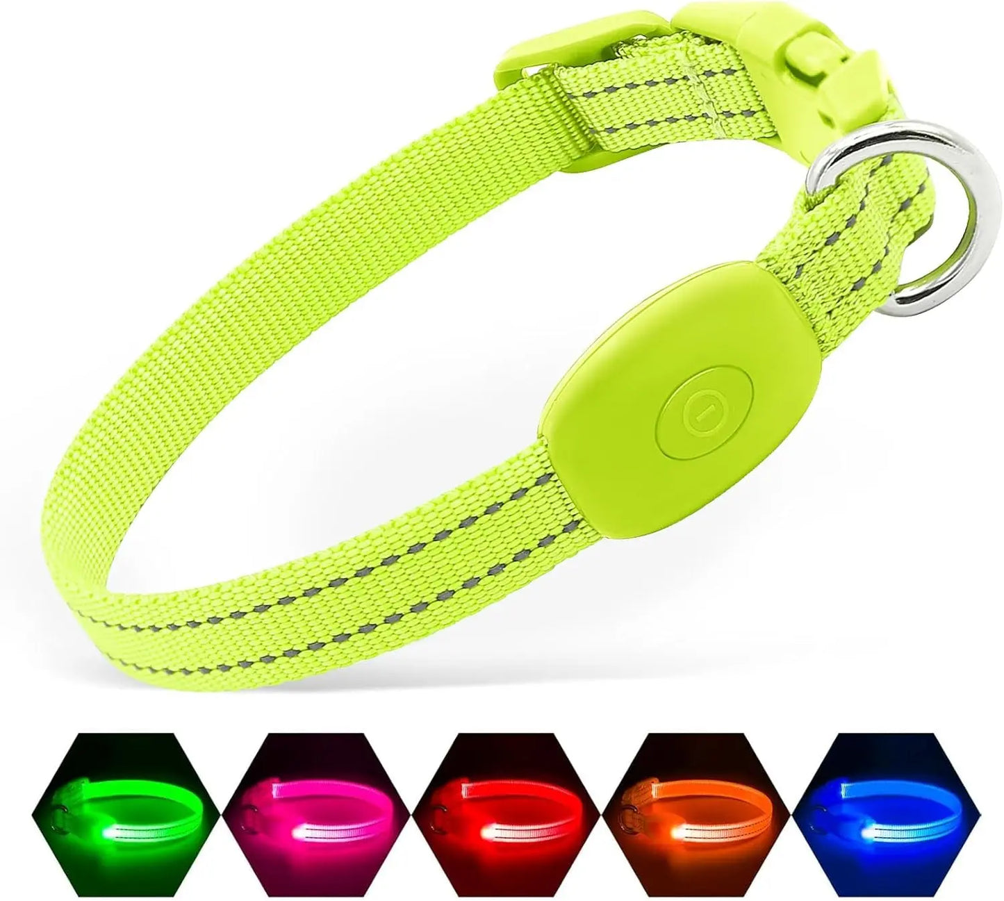 LED Dog Collar Rechargeable Light-Up Safety Collar for Night Walking (colors) Green X-Small