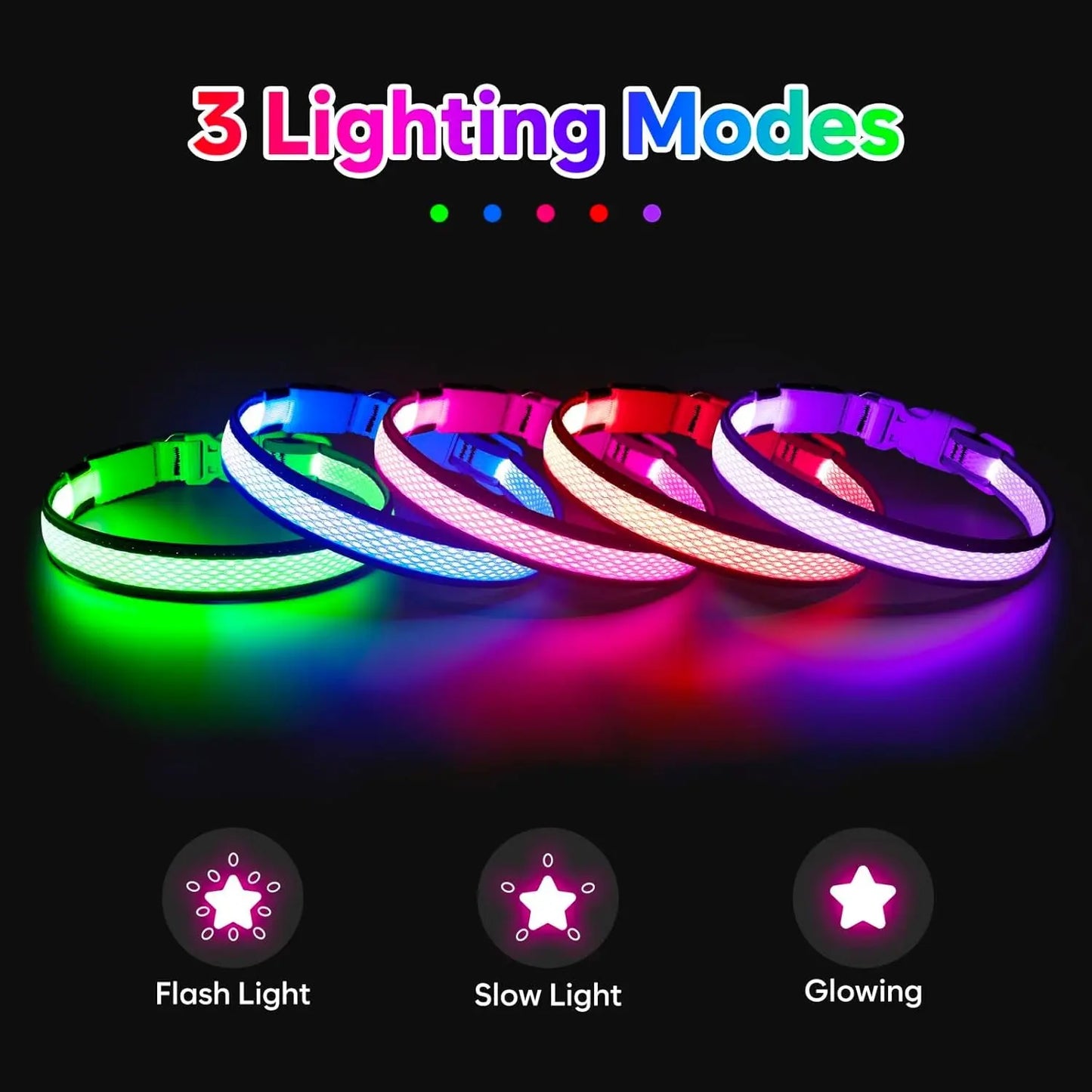 LED Dog Collar USB Rechargeable Light Up Safety Collar - All Colors/ Sizes