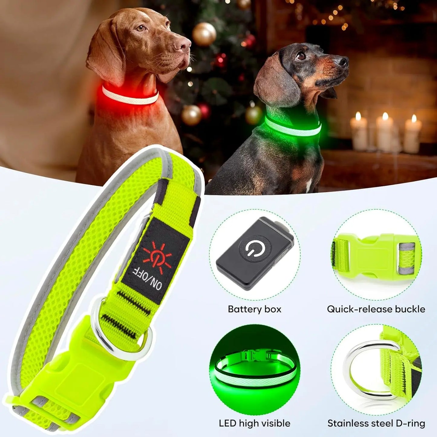 LED Dog Collar USB Rechargeable Light Up Safety Collar - All Colors/ Sizes