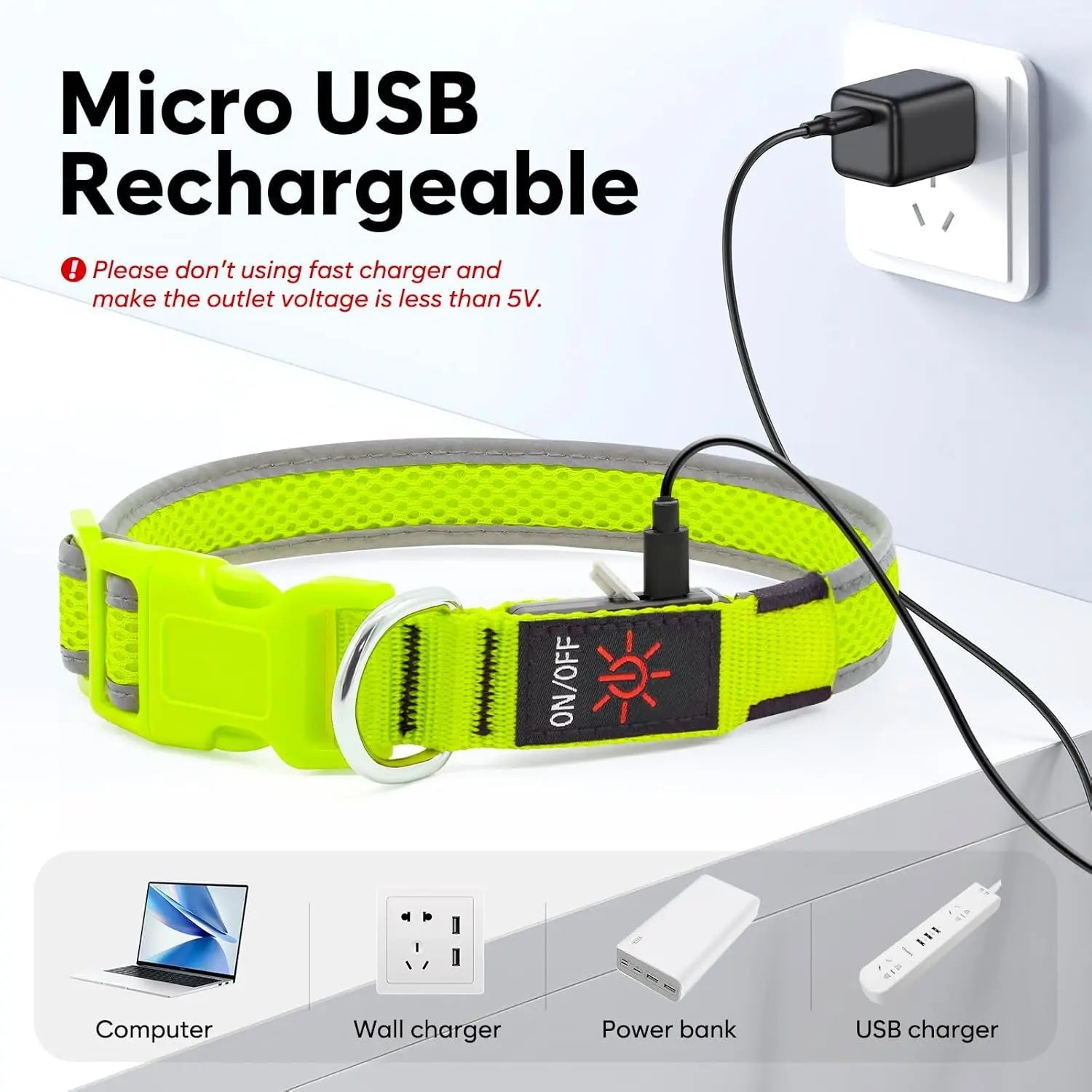 LED Dog Collar USB Rechargeable Light Up Safety Collar - All Colors/ Sizes