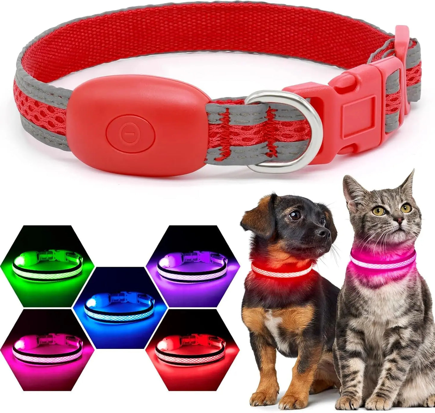 LED Dog Collar USB Rechargeable Light Up Safety Collar - All Colors/ Sizes Red Xs
