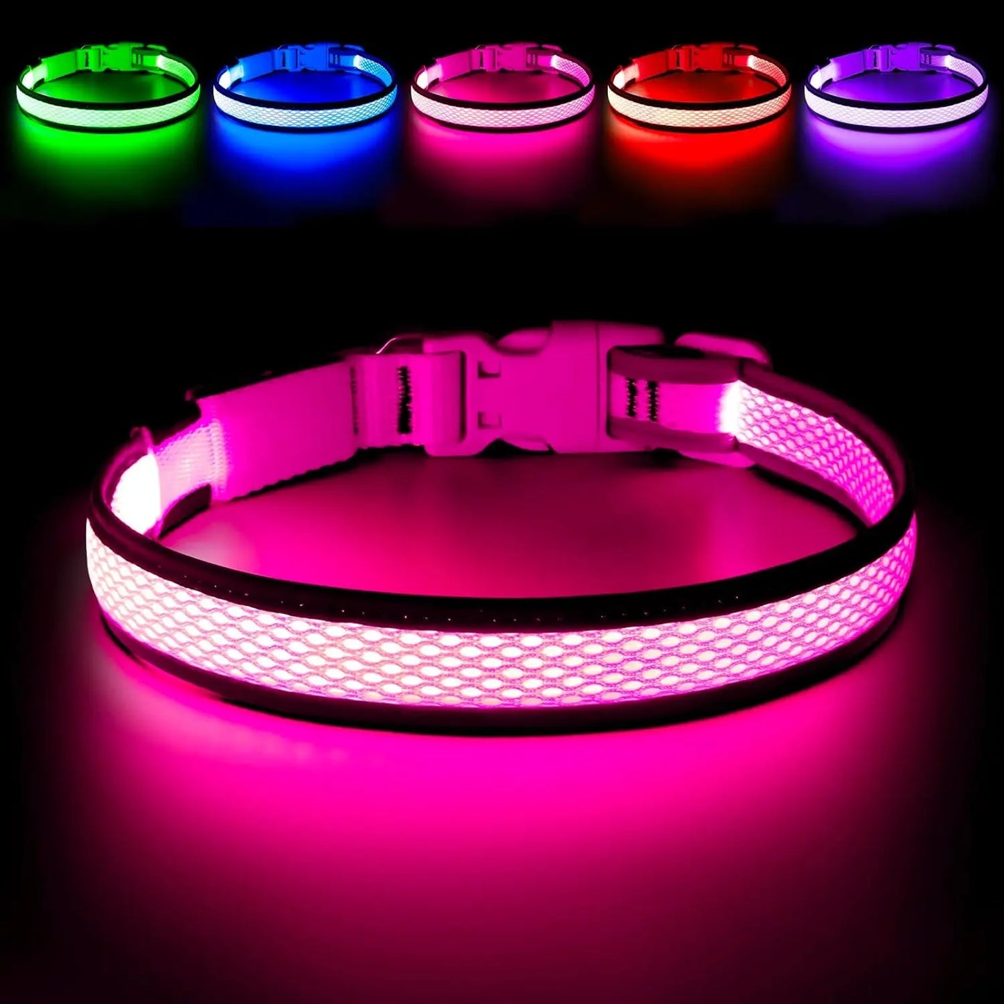 LED Dog Collar USB Rechargeable Light Up Safety Collar - All Colors/ Sizes Pink Medium