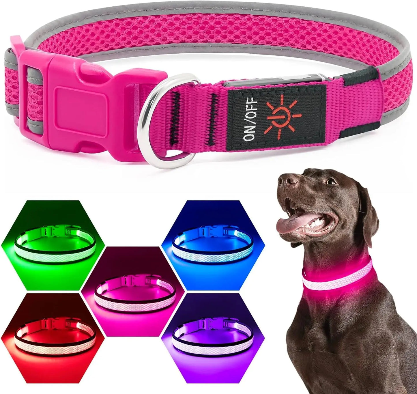 LED Dog Collar USB Rechargeable Light Up Safety Collar - All Colors/ Sizes Pink Small