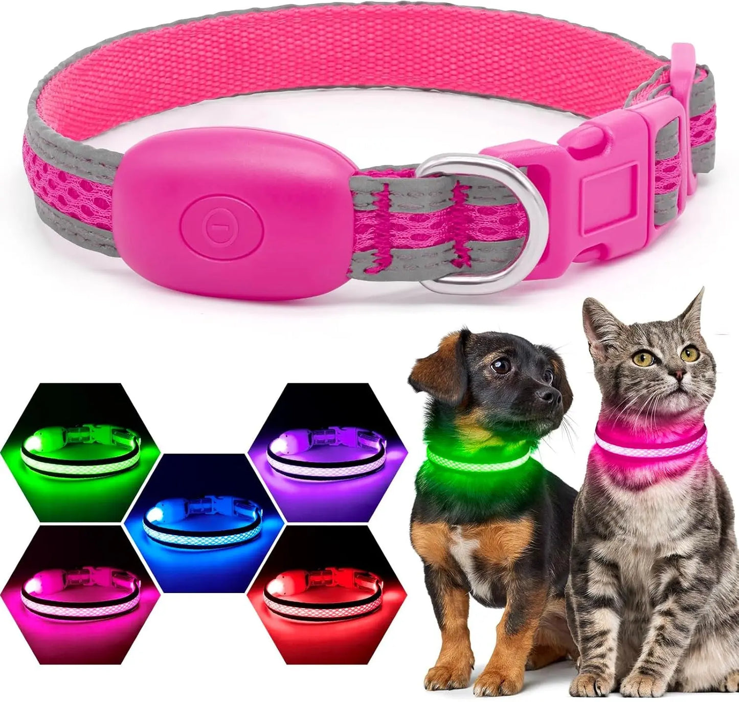 LED Dog Collar USB Rechargeable Light Up Safety Collar - All Colors/ Sizes
