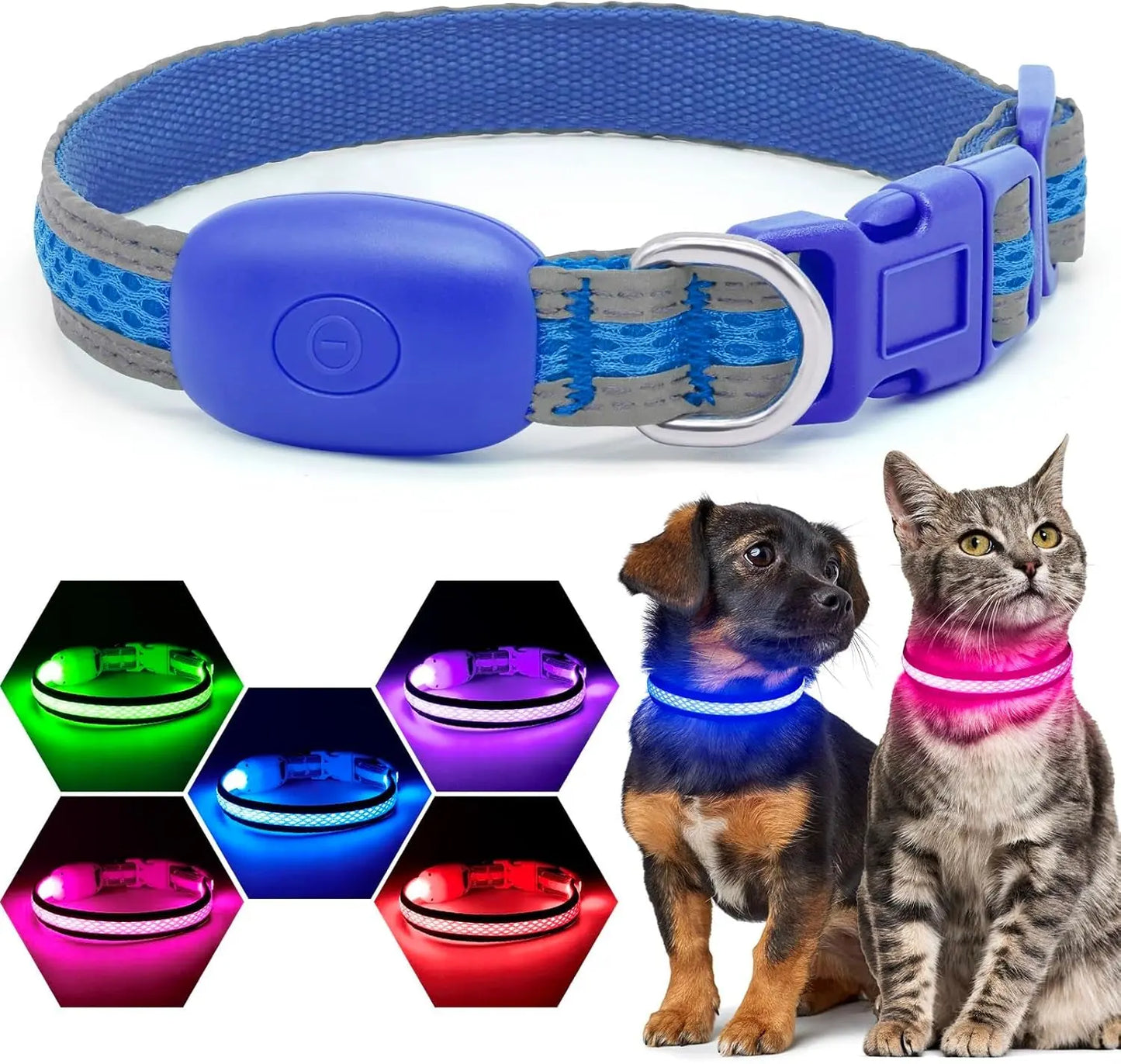 LED Dog Collar USB Rechargeable Light Up Safety Collar - All Colors/ Sizes