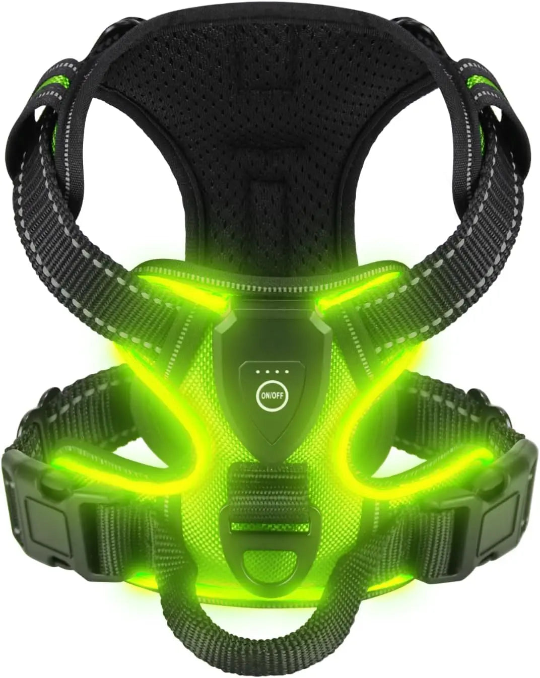 Light-Up LED Dog Harness – Rechargeable No-Pull Vest for Night Walking Green