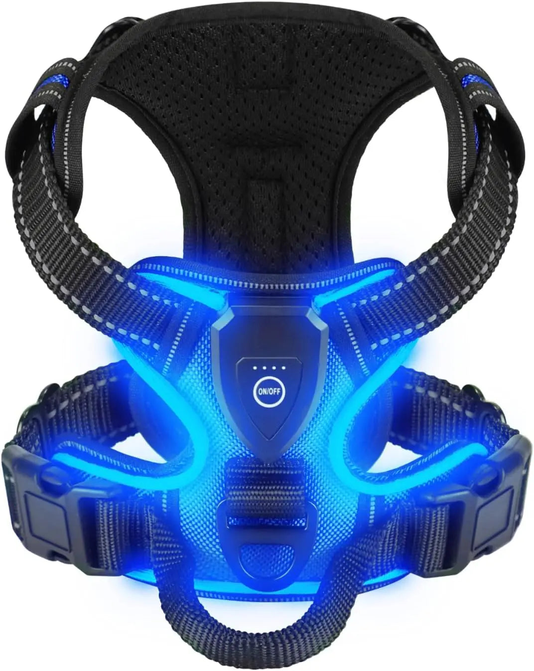 Light-Up LED Dog Harness – Rechargeable No-Pull Vest for Night Walking Blue