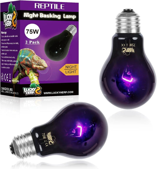 LUCKY HERP Reptile Night Heat Bulb 2 Pack 50W/75W UVA Heat Lamp E26 75.0 Watts