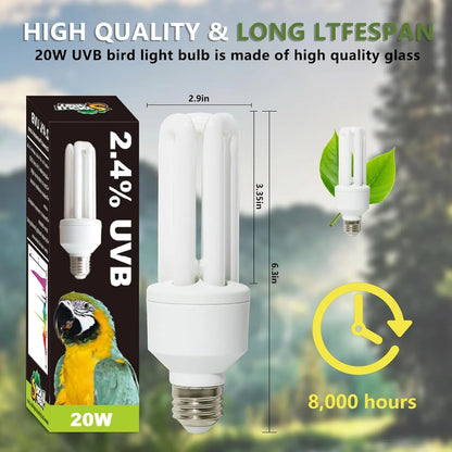 UVA UVB Bird Light Bulb 20W, Full Spectrum Lamp for Captive Birds