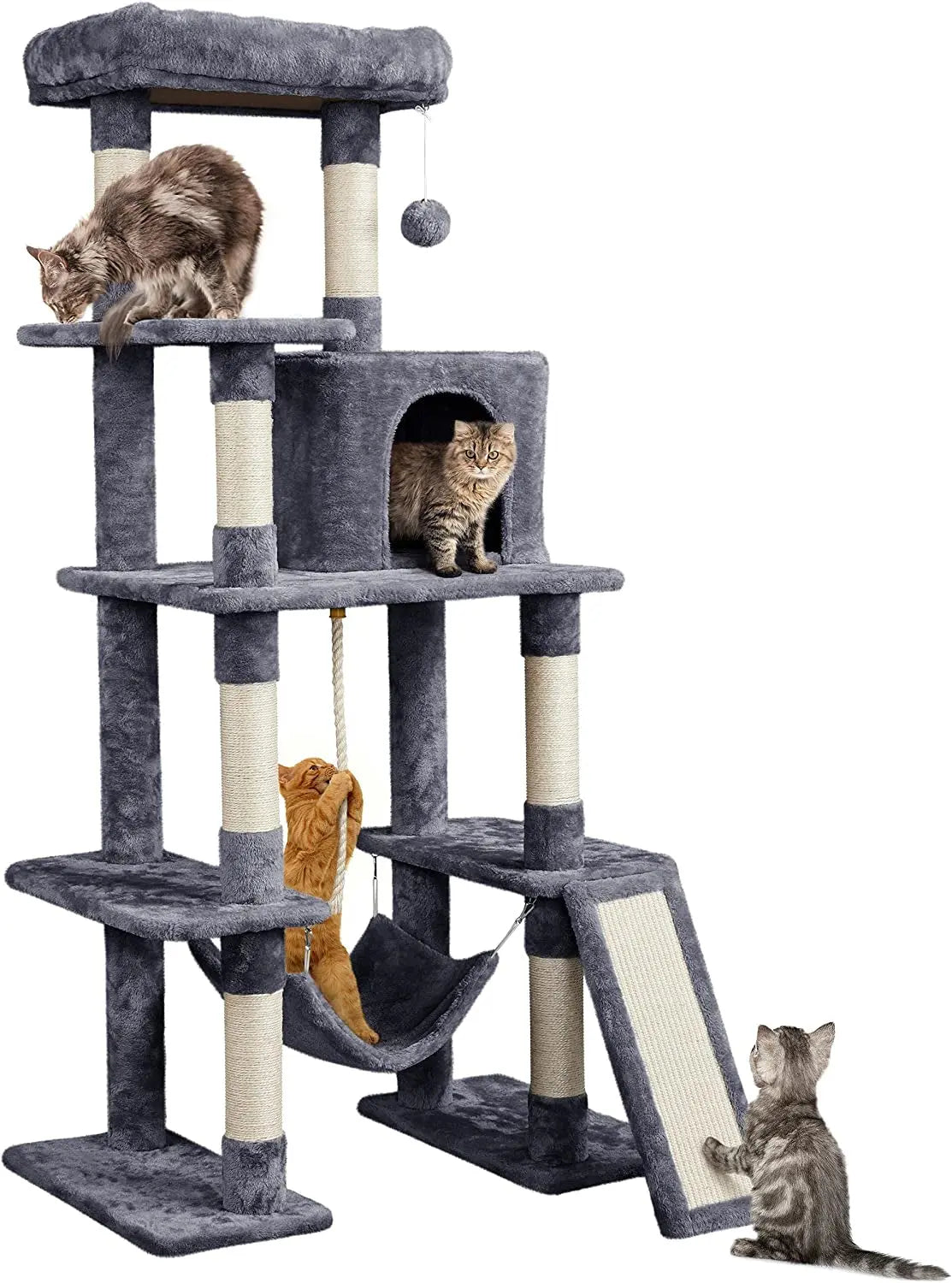 Large 63” Tall Multi-Level Cat Tree Tower – Ideal for climbing, scratching & lounging Dark Gray 63In