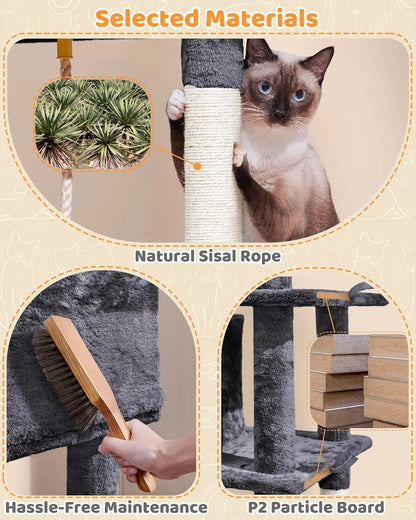 Large 63” Tall Multi-Level Cat Tree Tower – Ideal for climbing, scratching & lounging