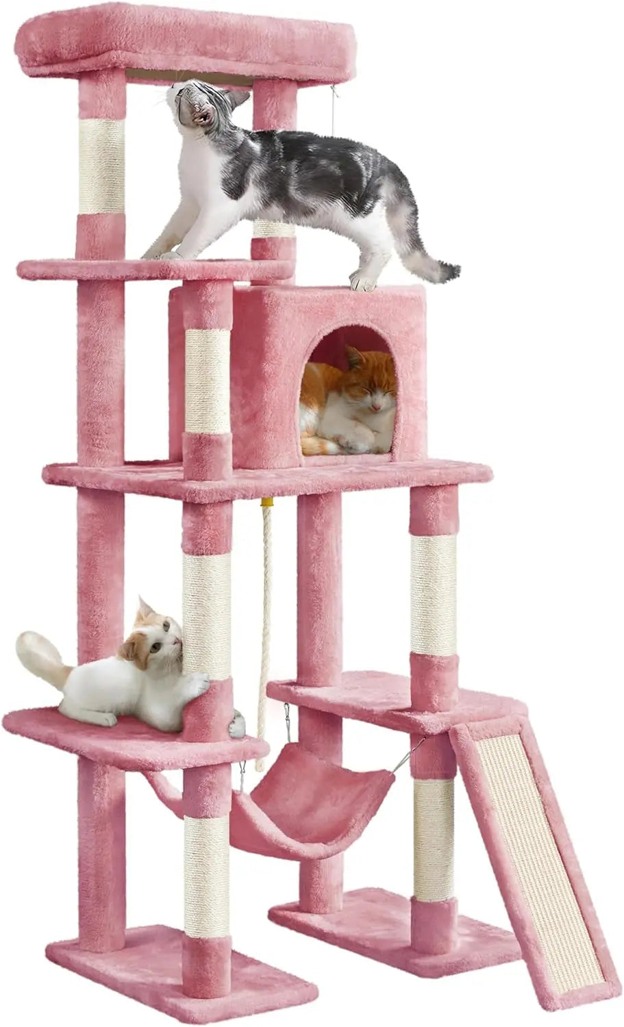 Large 63” Tall Multi-Level Cat Tree Tower – Ideal for climbing, scratching & lounging Pink 63In