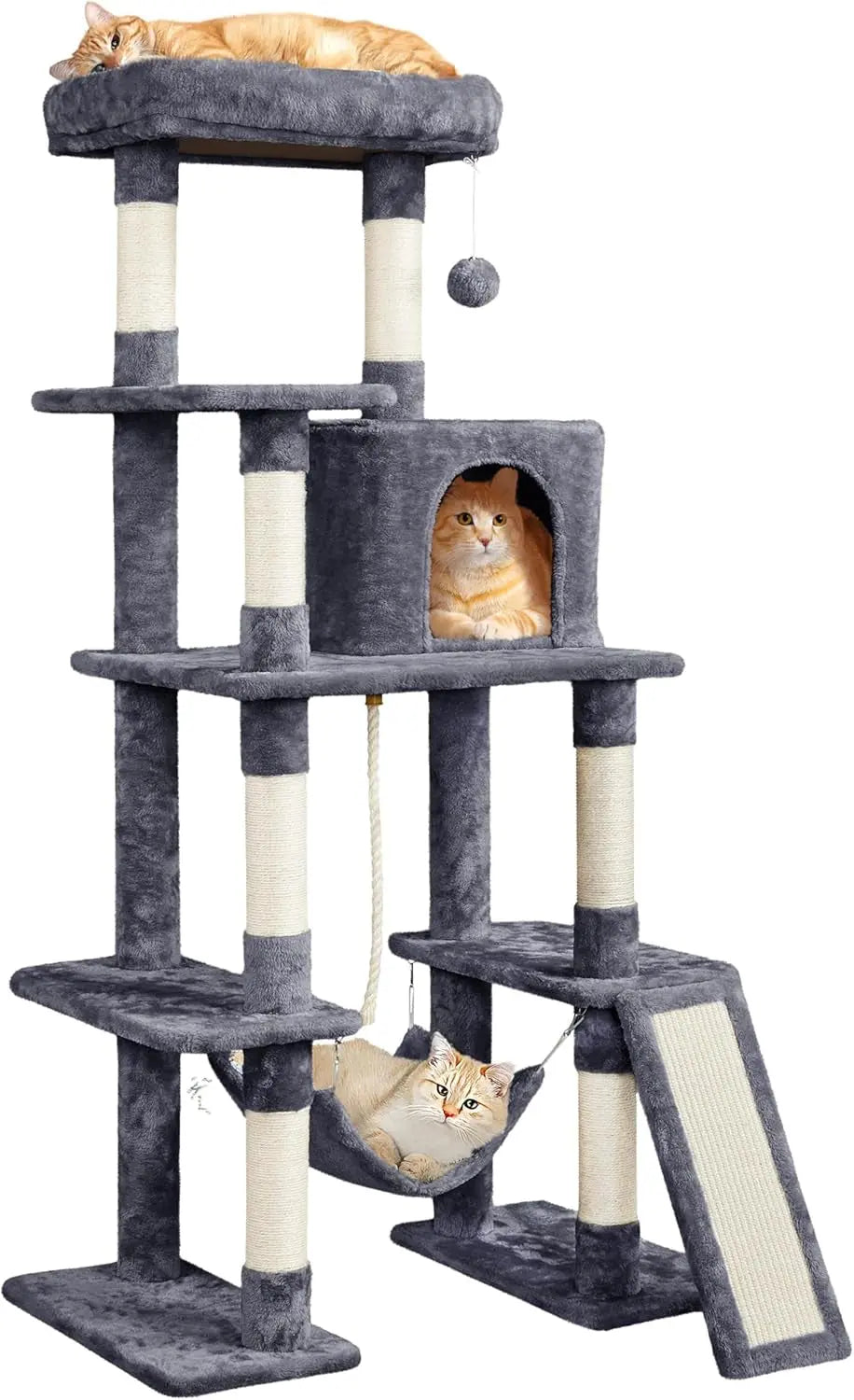 Large 63” Tall Multi-Level Cat Tree Tower – Ideal for climbing, scratching & lounging Dark Gray 54In