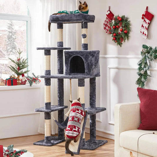 Large 63” Tall Multi-Level Cat Tree Tower – Ideal for climbing, scratching & lounging