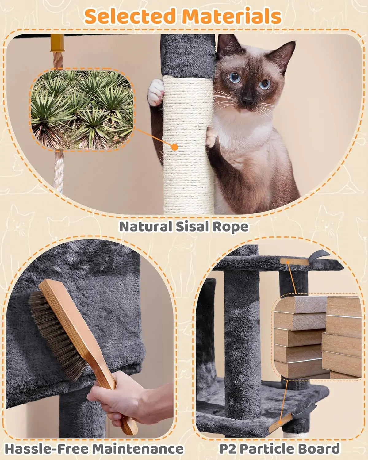 Large 63” Tall Multi-Level Cat Tree Tower – Ideal for climbing, scratching & lounging