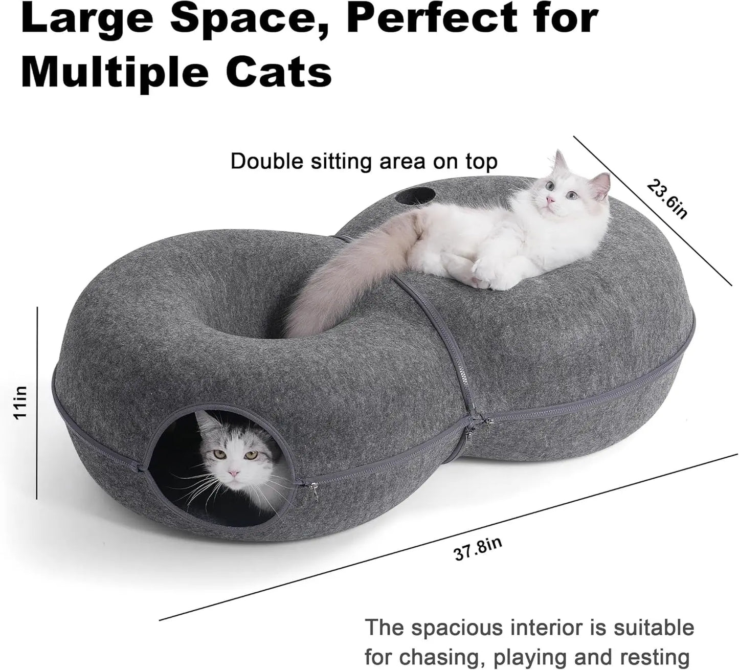 Large 8-Shaped Cat Tunnel Bed with 12 Toy Balls Indoor Peekaboo Cat Cave