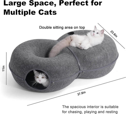 Large 8-Shaped Cat Tunnel Bed with 12 Toy Balls Indoor Peekaboo Cat Cave