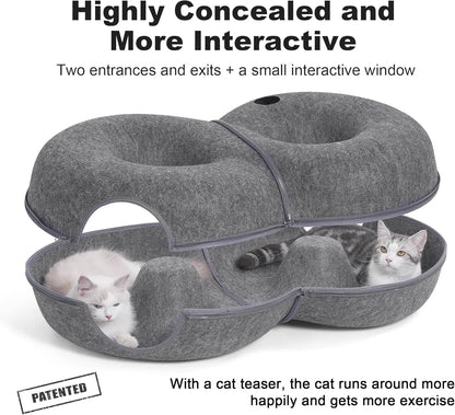 Large 8-Shaped Cat Tunnel Bed with 12 Toy Balls Indoor Peekaboo Cat Cave