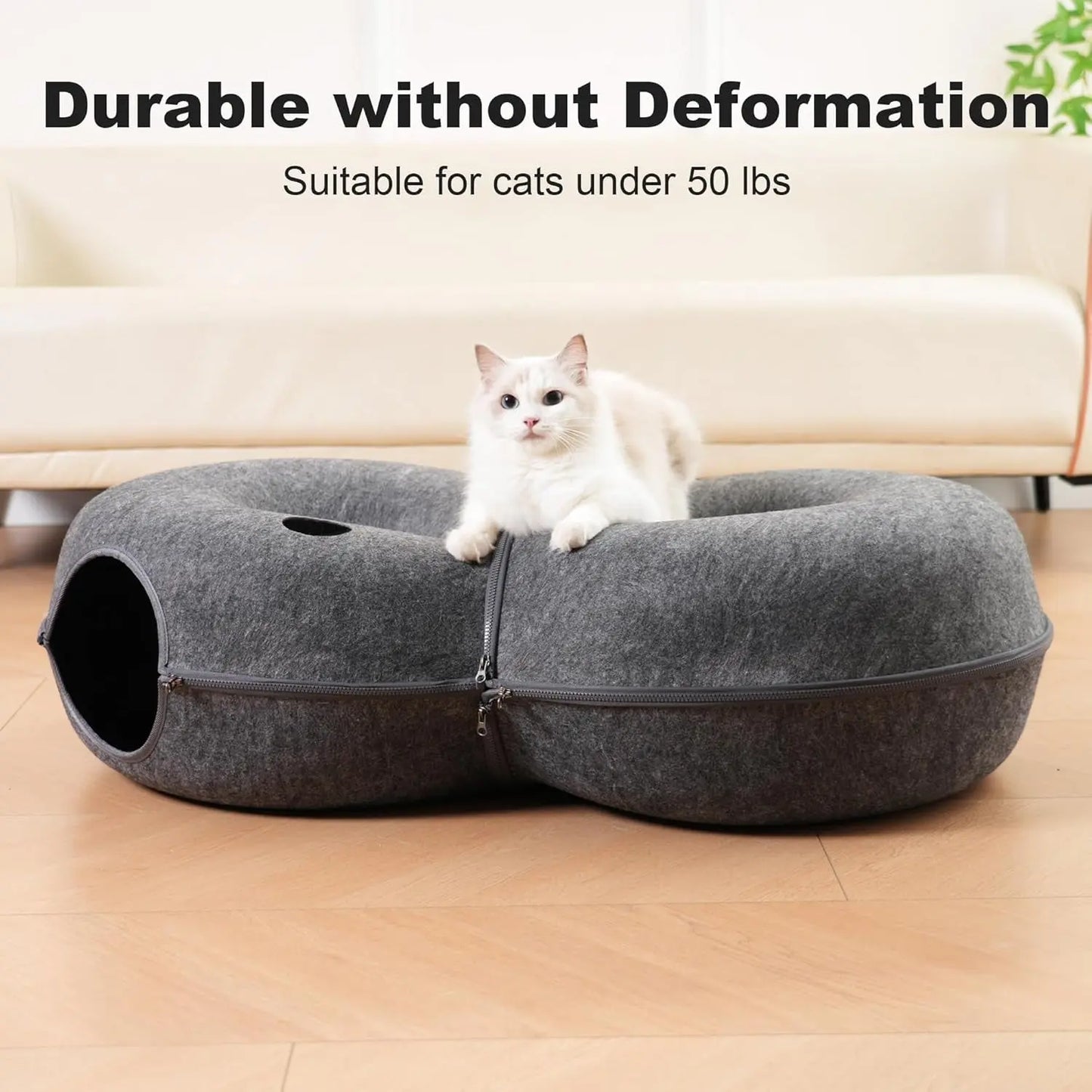 Large 8-Shaped Cat Tunnel Bed with 12 Toy Balls Indoor Peekaboo Cat Cave