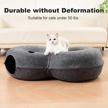 Large 8-Shaped Cat Tunnel Bed with 12 Toy Balls Indoor Peekaboo Cat Cave
