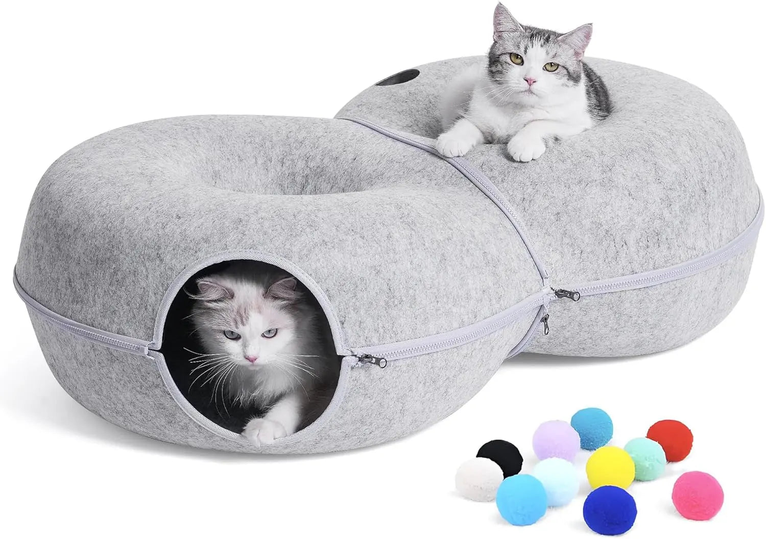 Large 8-Shaped Cat Tunnel Bed with 12 Toy Balls Indoor Peekaboo Cat Cave Light Grey L(38X24X11)