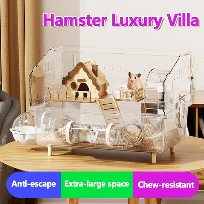 Large Acrylic Hamster Cage 17x11x13" Multi-Level Habitat for Hamsters & Gerbils