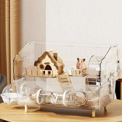 Large Acrylic Hamster Cage 17x11x13" Multi-Level Habitat for Hamsters & Gerbils Bungalows, 17X11X13)