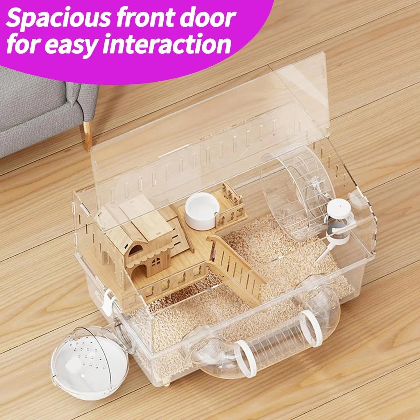 Large Acrylic Hamster Cage 17x11x13" Multi-Level Habitat for Hamsters & Gerbils