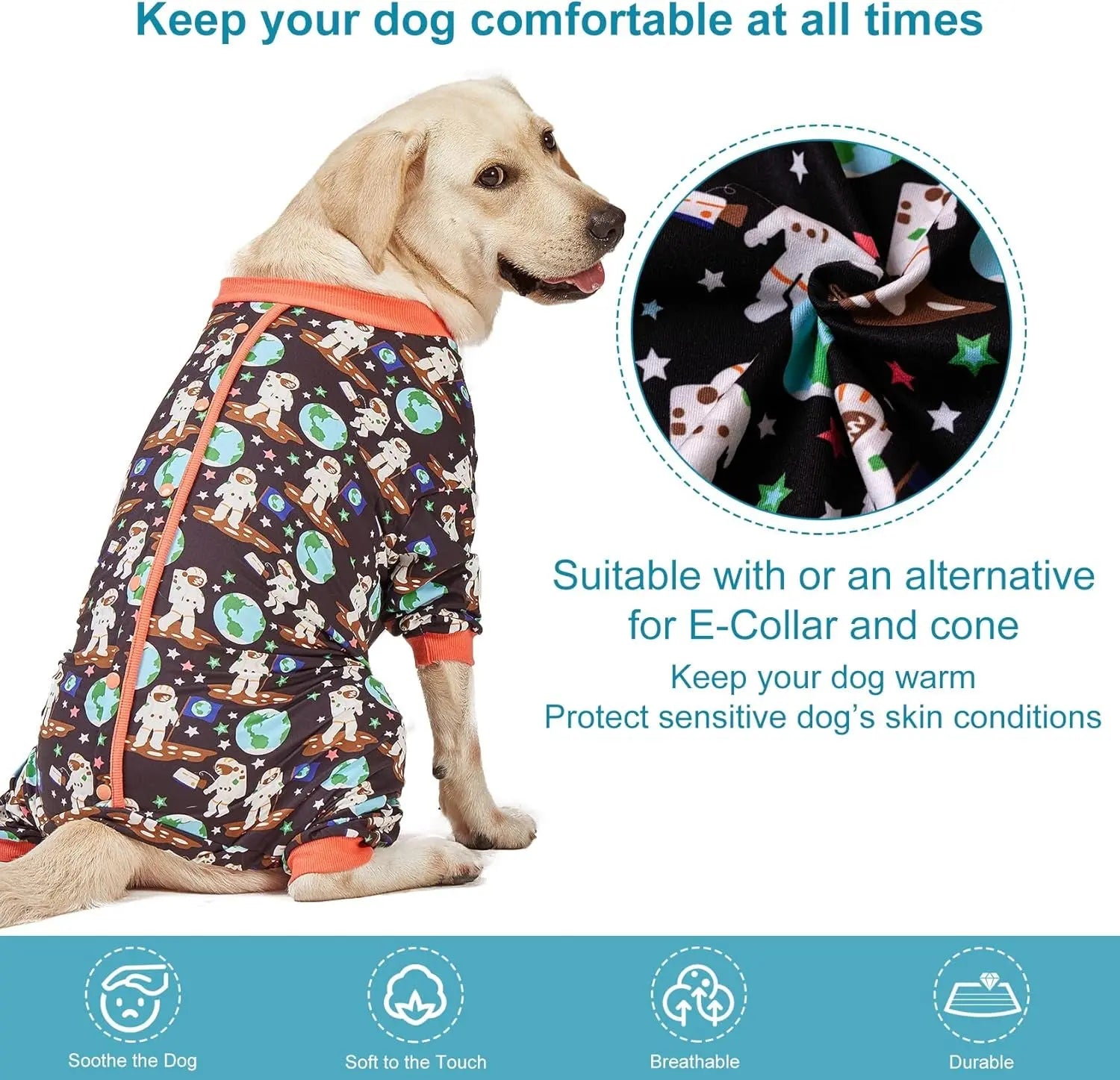 Large Dog Pajamas Space Astronaut Print Recovery Shirt UV Pullover