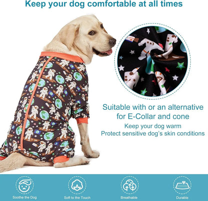 Large Dog Pajamas Space Astronaut Print Recovery Shirt UV Pullover