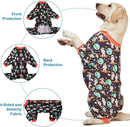 Large Dog Pajamas Space Astronaut Print Recovery Shirt UV Pullover