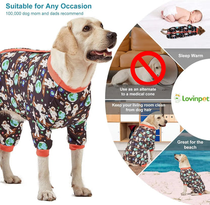 Large Dog Pajamas Space Astronaut Print Recovery Shirt UV Pullover