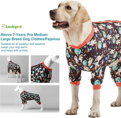 Large Dog Pajamas Space Astronaut Print Recovery Shirt UV Pullover