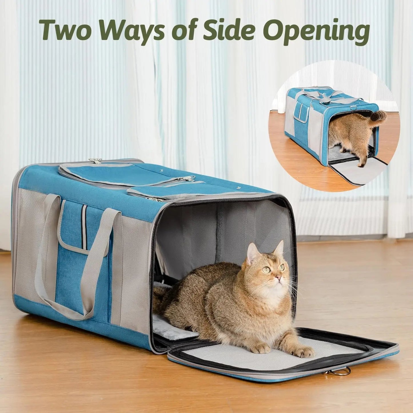 Large Dual Cat Carrier 38lb Capacity Soft Sided Pet Travel Bag w/ Divider & Mesh