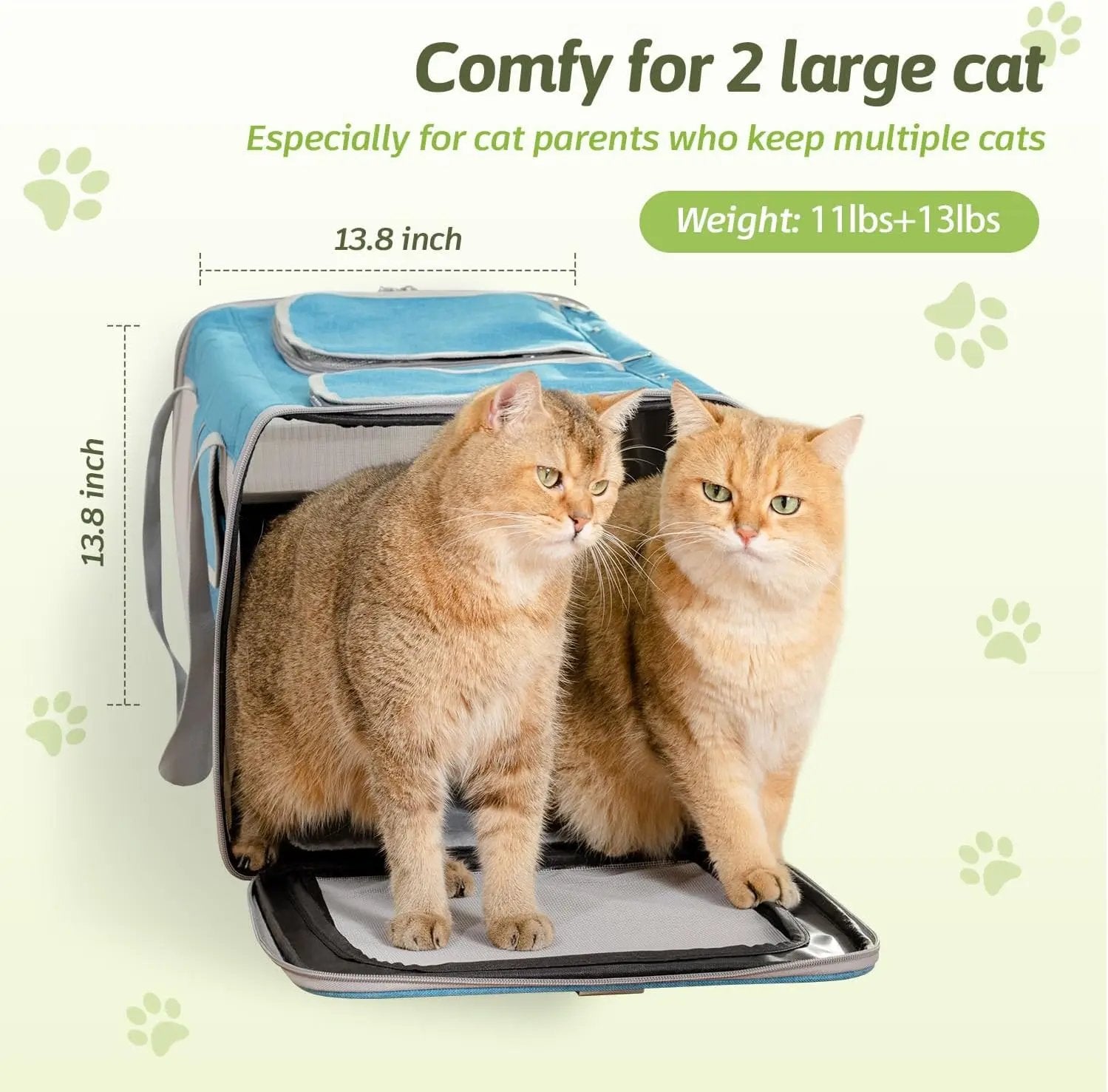 Large Dual Cat Carrier 38lb Capacity Soft Sided Pet Travel Bag w/ Divider & Mesh