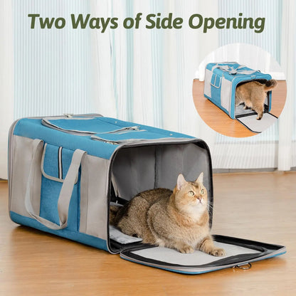 Large Dual Cat Carrier 38lb Capacity Soft Sided Pet Travel Bag w/ Divider & Mesh