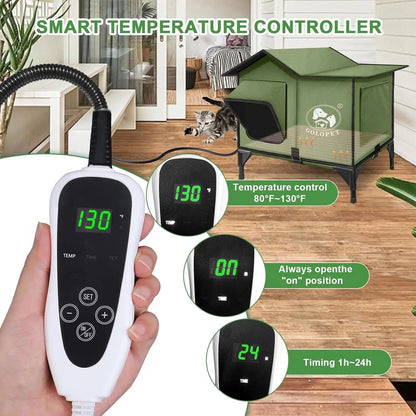 Large Heated Outdoor Cat House for 2 with Thermostat & Waterproof Insulation