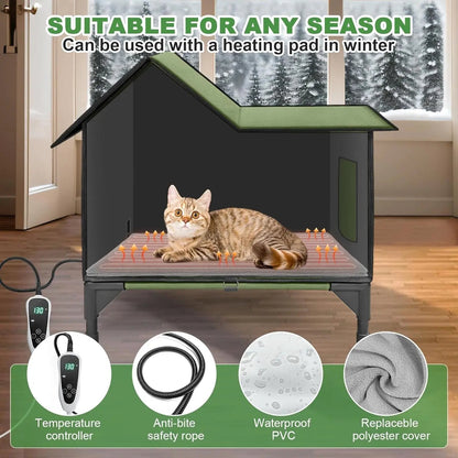 Large Heated Outdoor Cat House for 2 with Thermostat & Waterproof Insulation