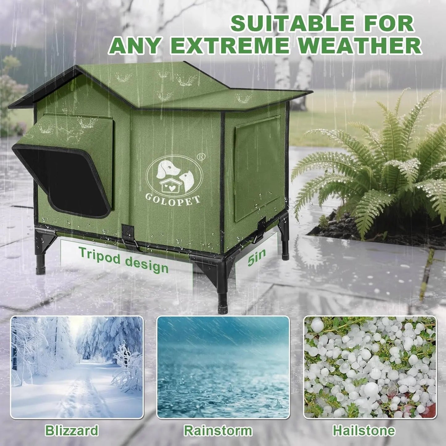 Large Heated Outdoor Cat House for 2 with Thermostat & Waterproof Insulation