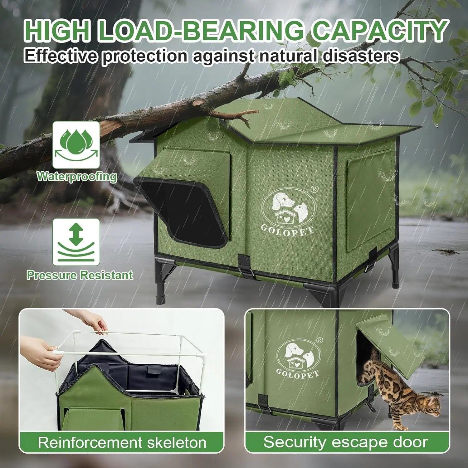 Large Heated Outdoor Cat House for 2 with Thermostat & Waterproof Insulation