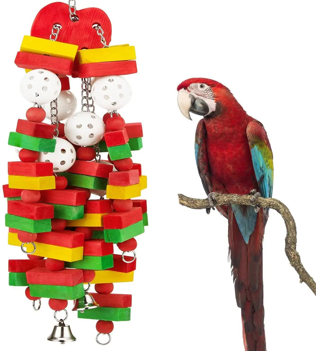Large Parrot Chew Toy 22” for Macaws, African Grey, Cockatoo & Amazon Birds Red