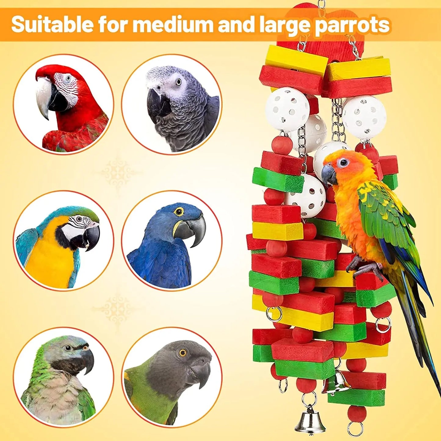 Large Parrot Chew Toy 22” for Macaws, African Grey, Cockatoo & Amazon Birds