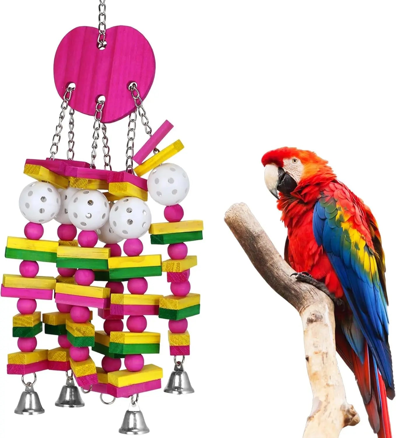 Large Parrot Chew Toy 22” for Macaws, African Grey, Cockatoo & Amazon Birds Hot Pink