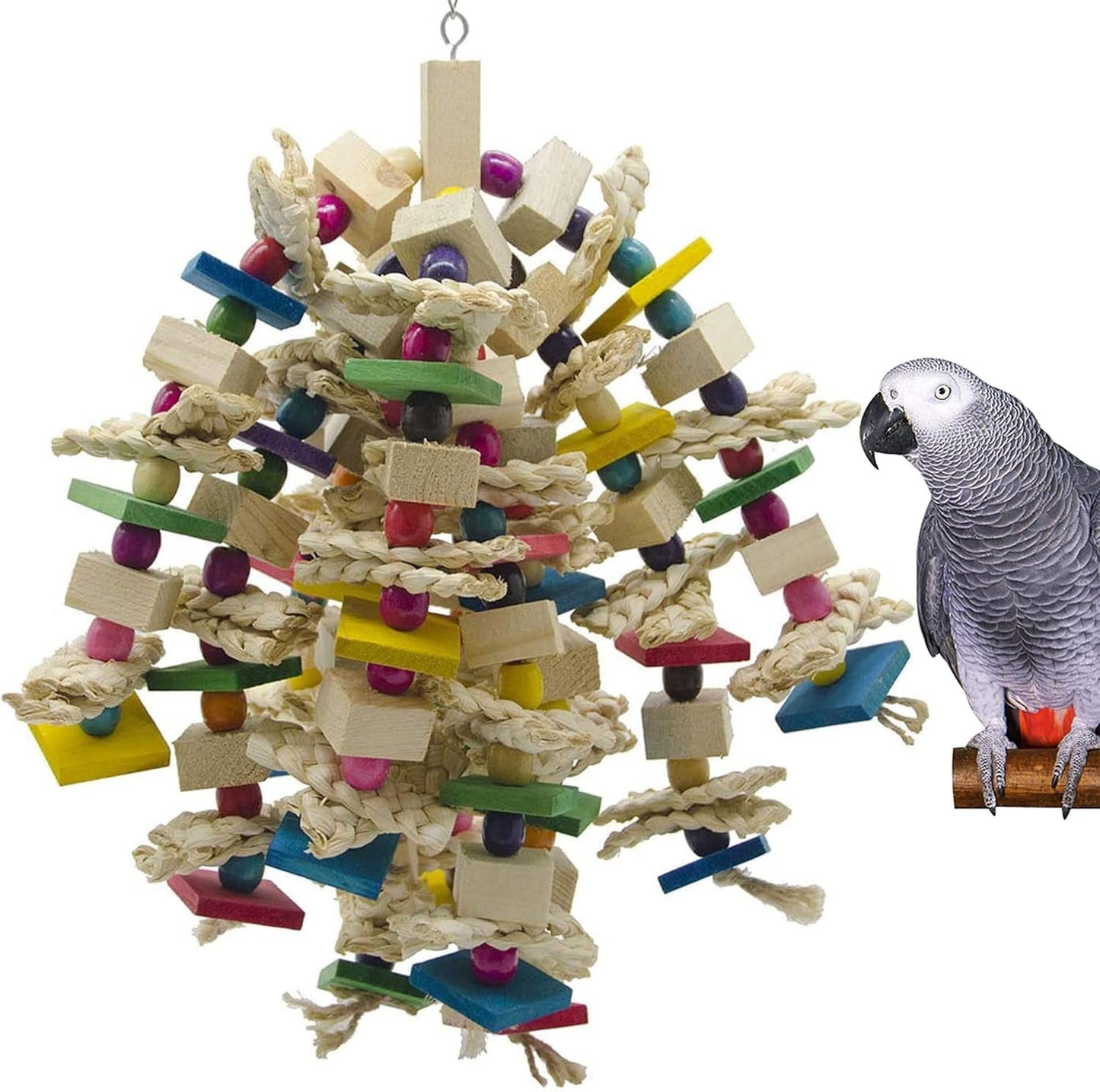 Large Parrot Chew Toy Wooden Bird Blocks Hanging Cage Toy Macaw African Grey Large