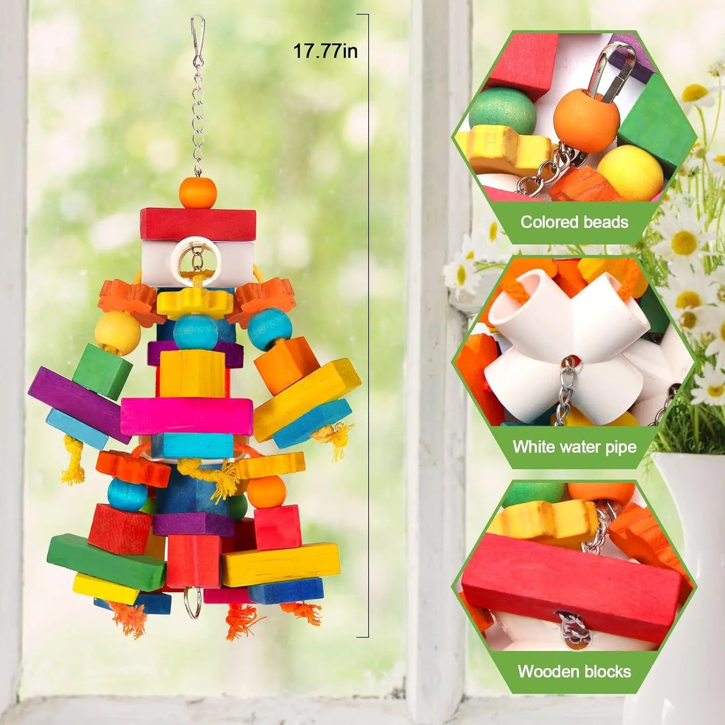 Large Parrot Toy Wooden Chew Blocks for Macaw African Grey Cockatoo Cage